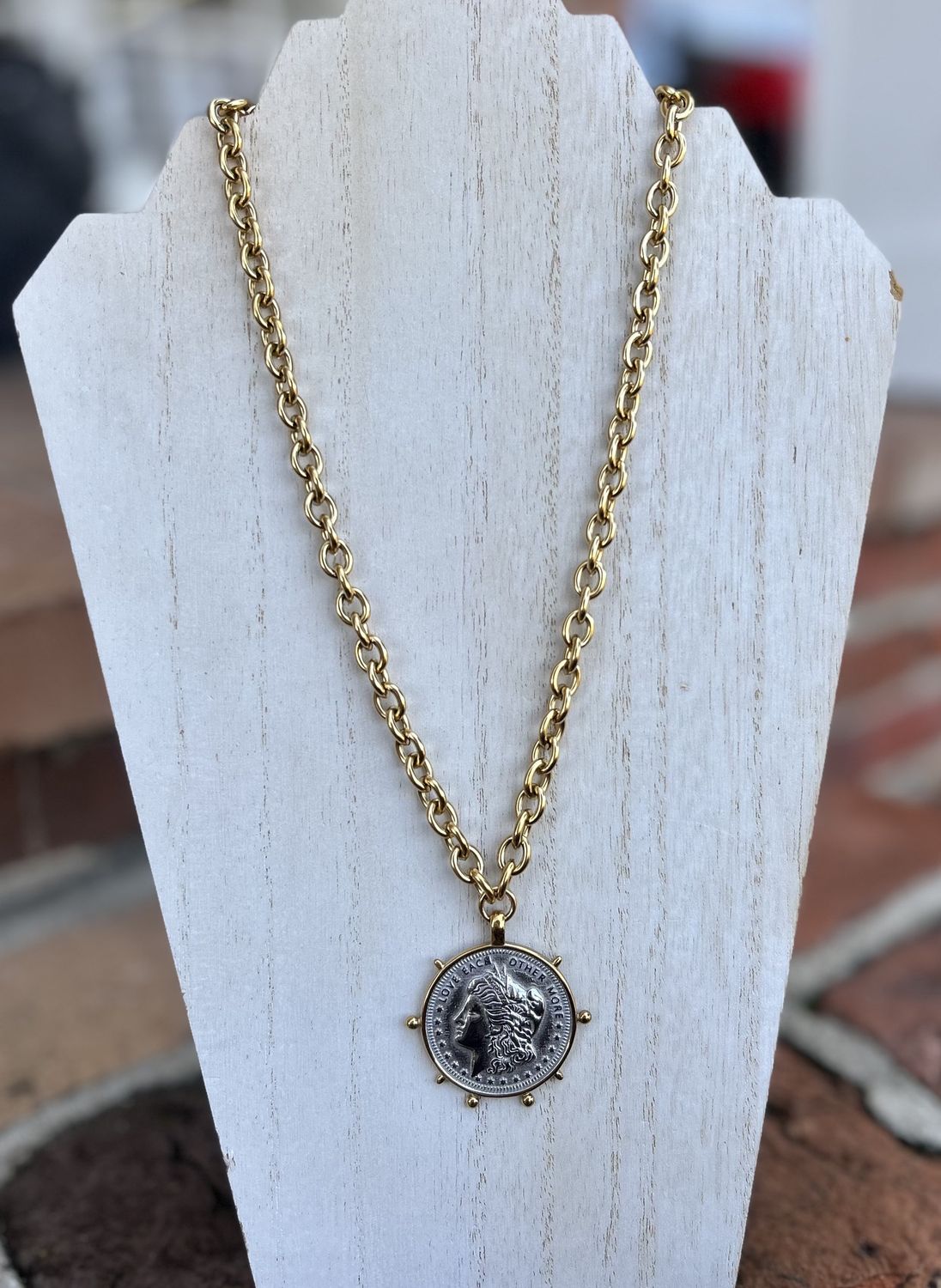 Water Resistant Two Toned Coin Necklace