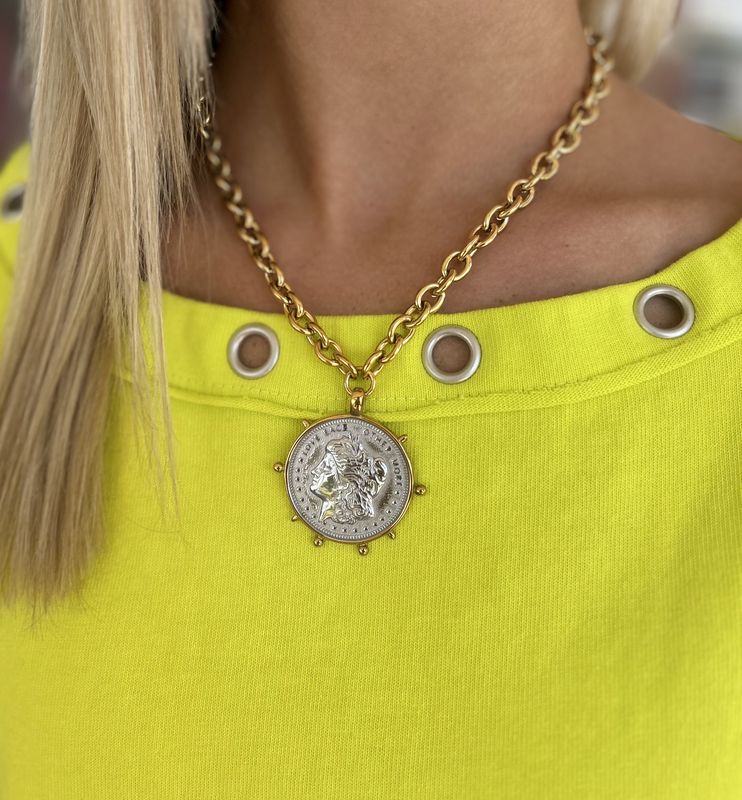 Water Resistant Two Toned Coin Necklace