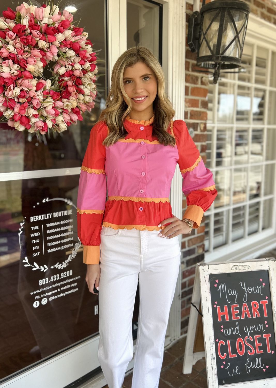 My Heart Is Full Color Block Scalloped Peplum Top