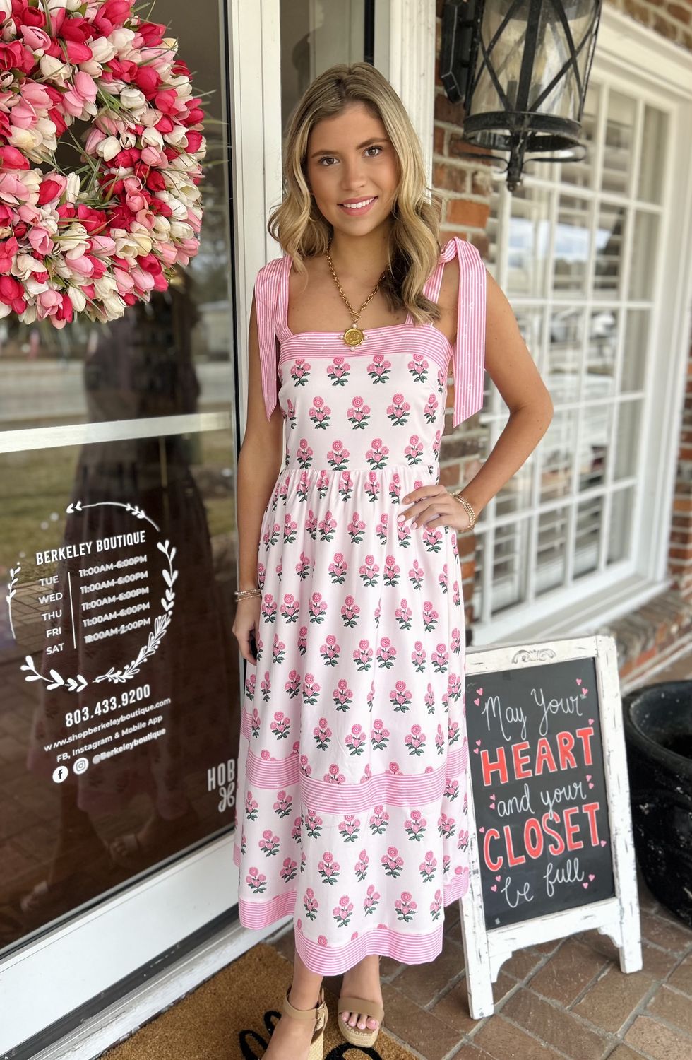 The First Pink Bloom Floral Midi Dress