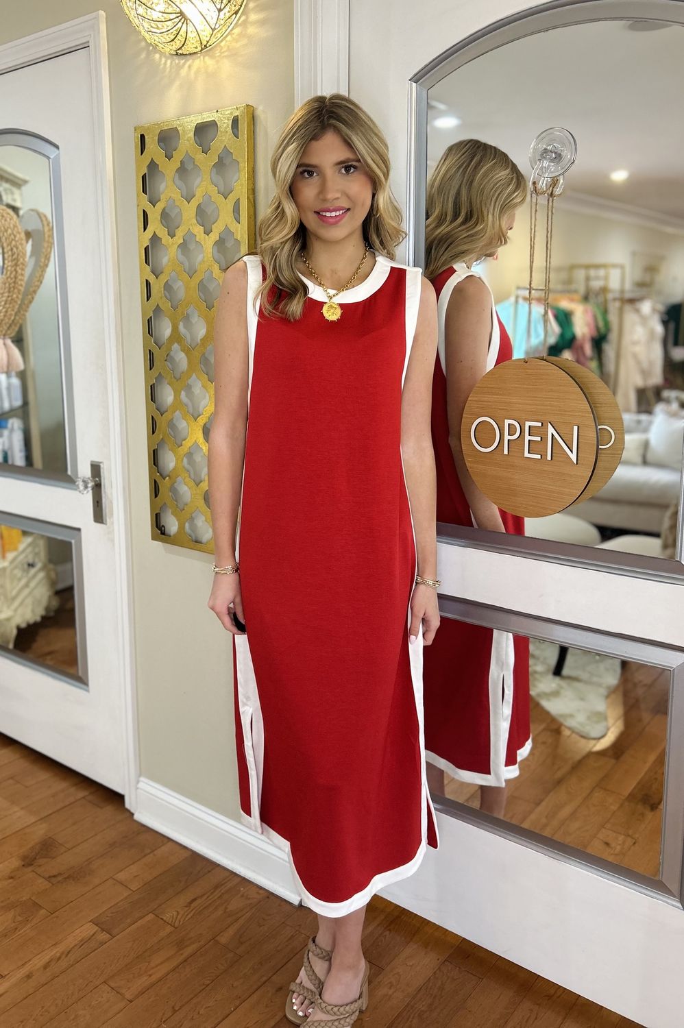 Perfectly Framed Red Jersey Knit Maxi