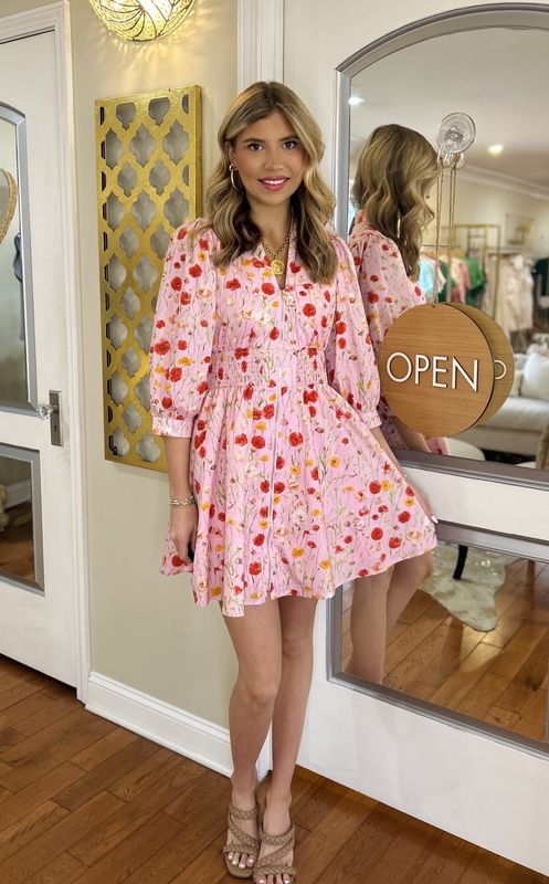 The Adeline Blush Floral, Zip Up Midi Dress
