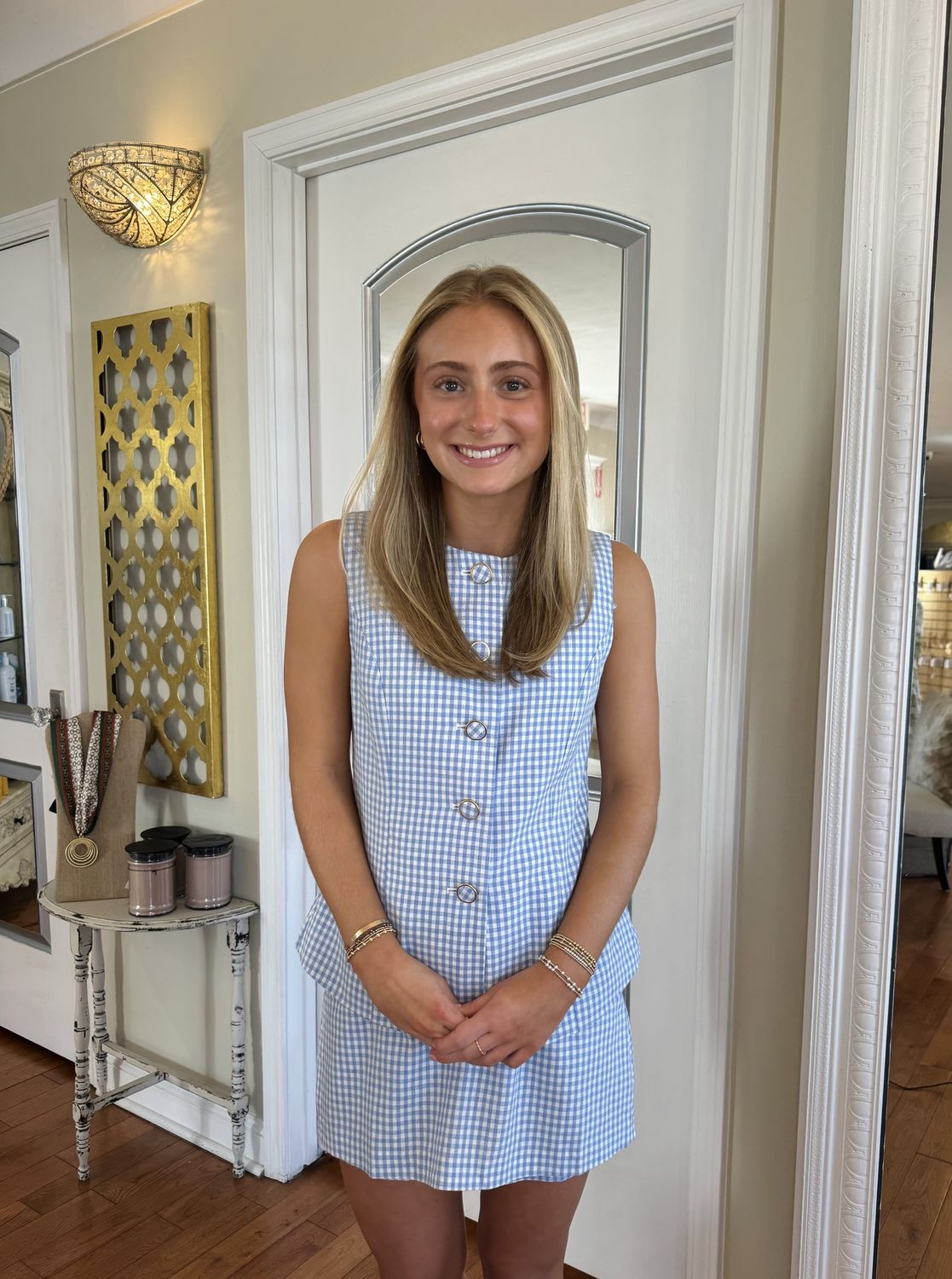 It's All Possible Blue Gingham Check Skort Outfit