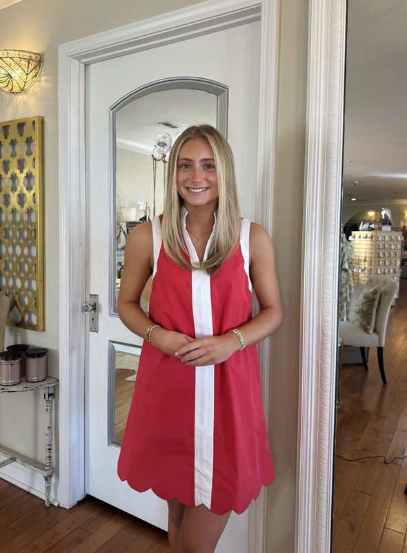 It's All Up To You Red Sleeveless Dress With Scalloped Hem