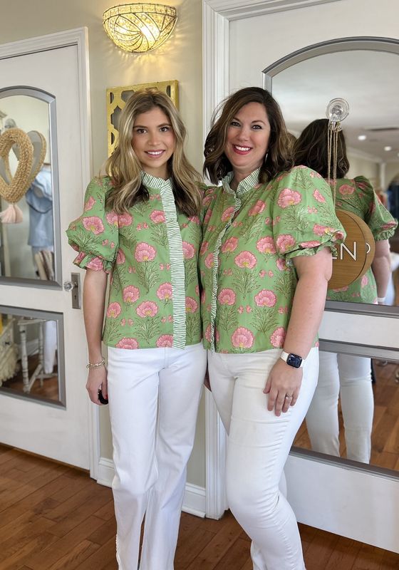 Worth Your While Green Floral Top