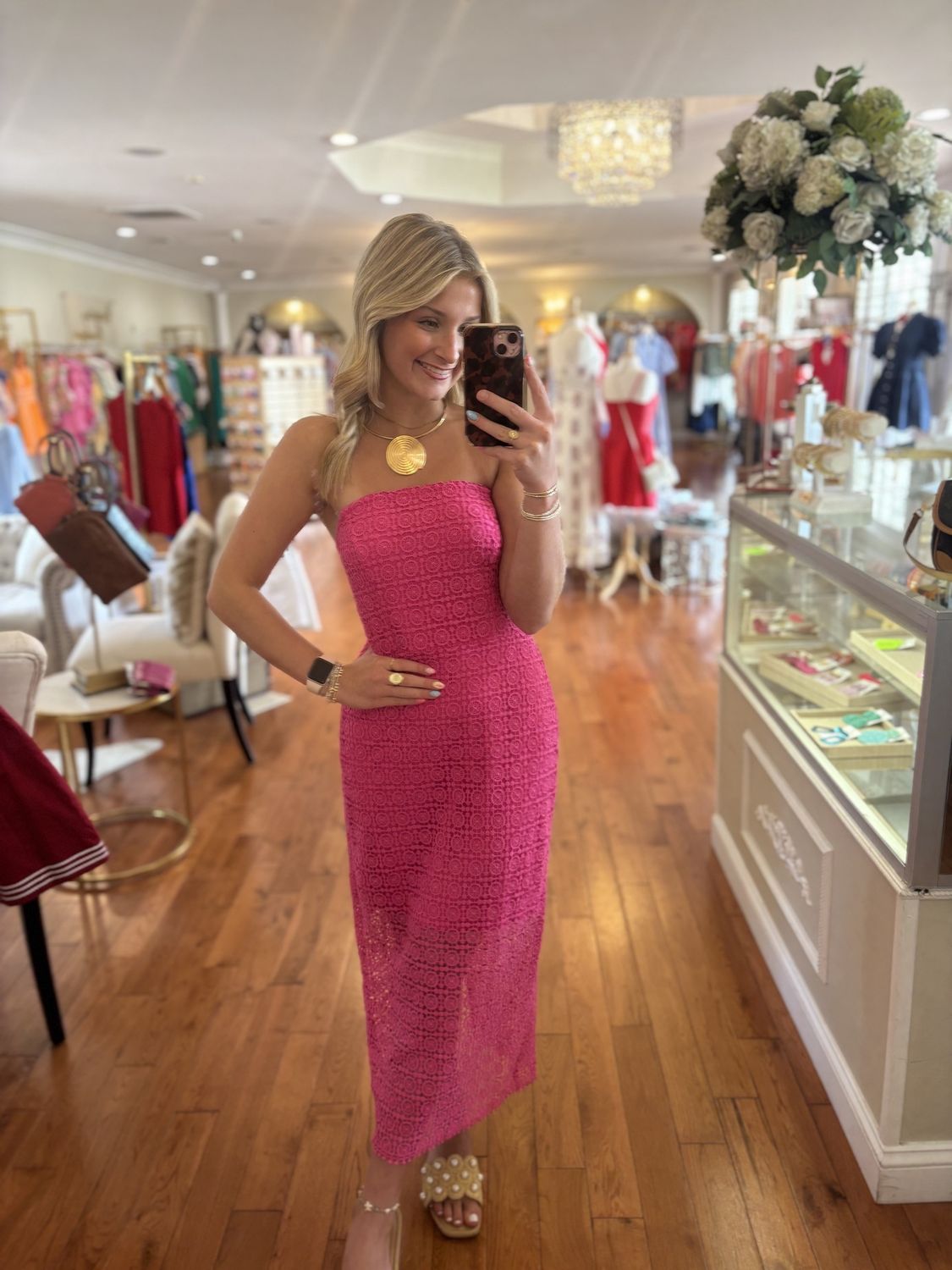 Take A Moment Fuchsia Crochet Midi Dress