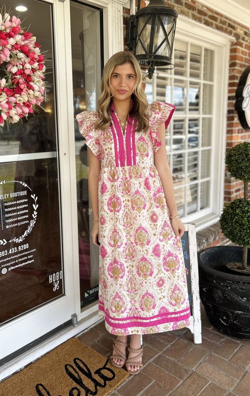 It's Just About That Time Pink Botanical Midi Dress