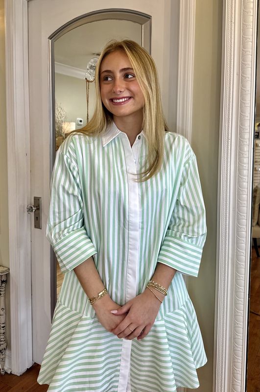 Stay With Me Apple Green Striped 3/4 Sleeve Mini Dress