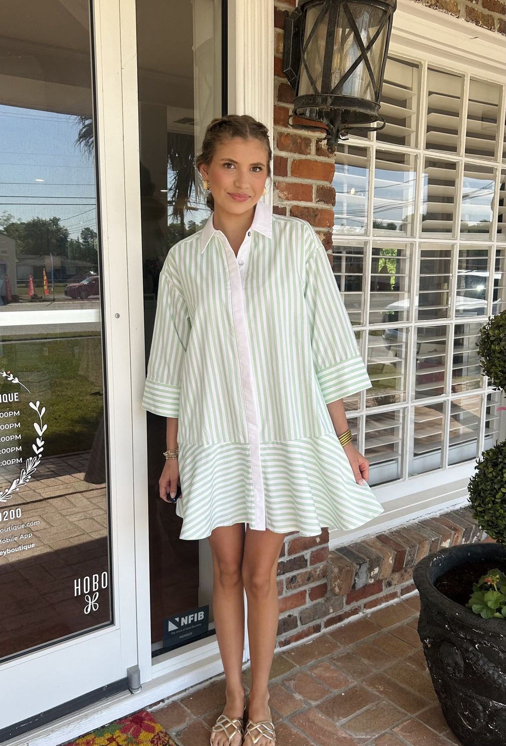 Stay With Me Apple Green Striped 3/4 Sleeve Mini Dress