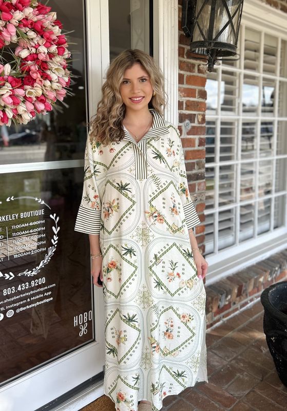 Tropical Illusion 3/4 Sleeve Midi Dress