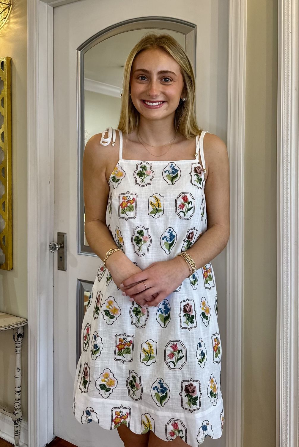 Throw The Bouquet Off White Floral Embroidered Dress