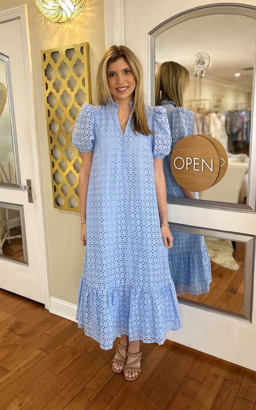 Blue Skies And Big Dreams Blue Eyelet Maxi Dress