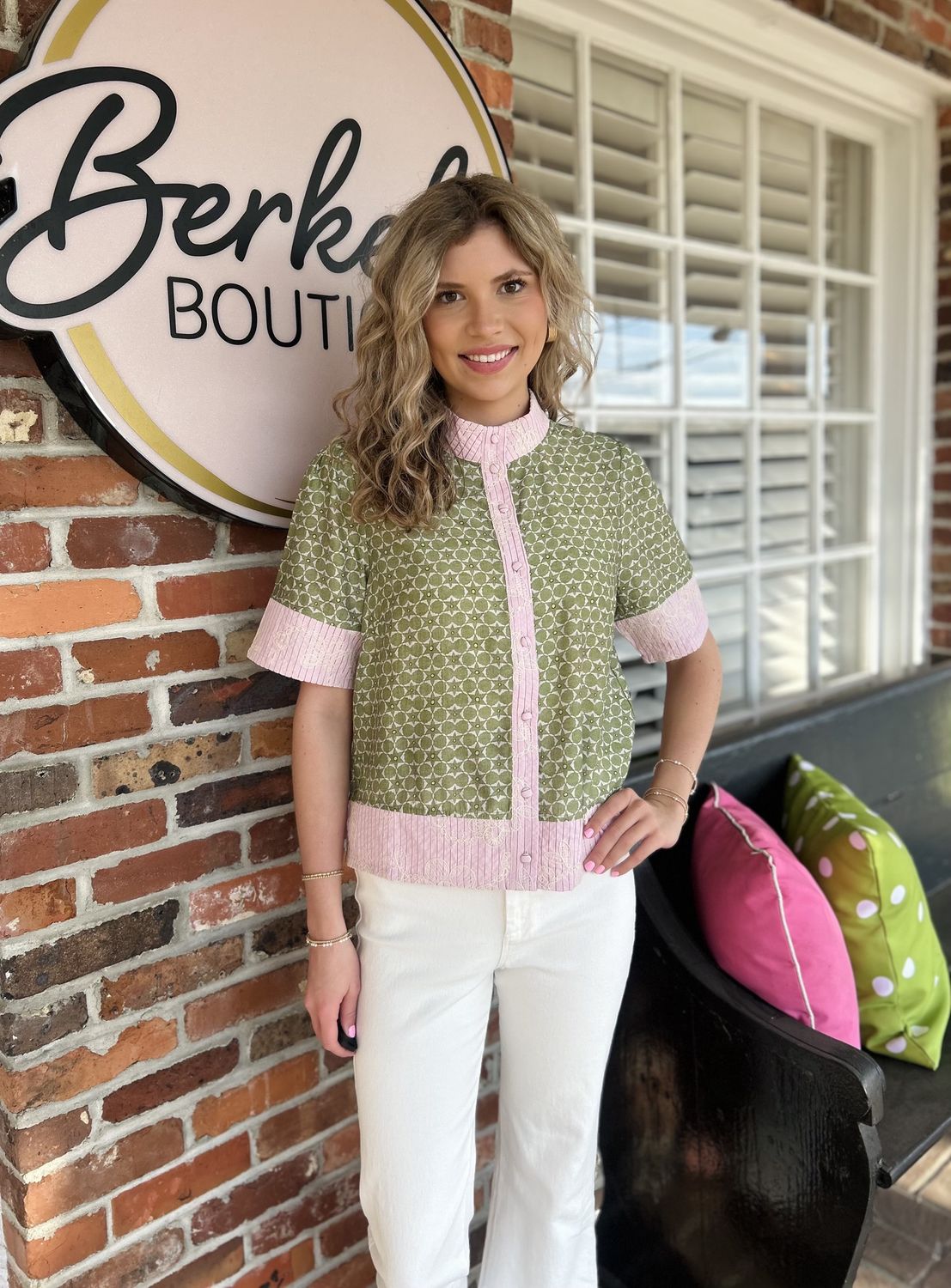 She Means Business, Mixed Print Button Down Top