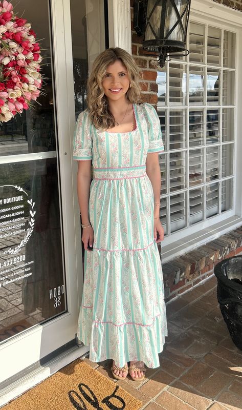 Ditzy Darling, Striped Floral Cinched Waist Midi