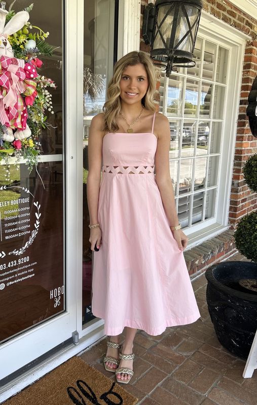 Take Me Seriously Pink Ric Rac Inset Waist Midi