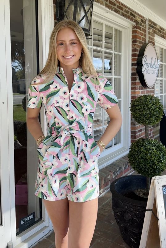Making Big Plans, Floral Zip Up Belted Romper