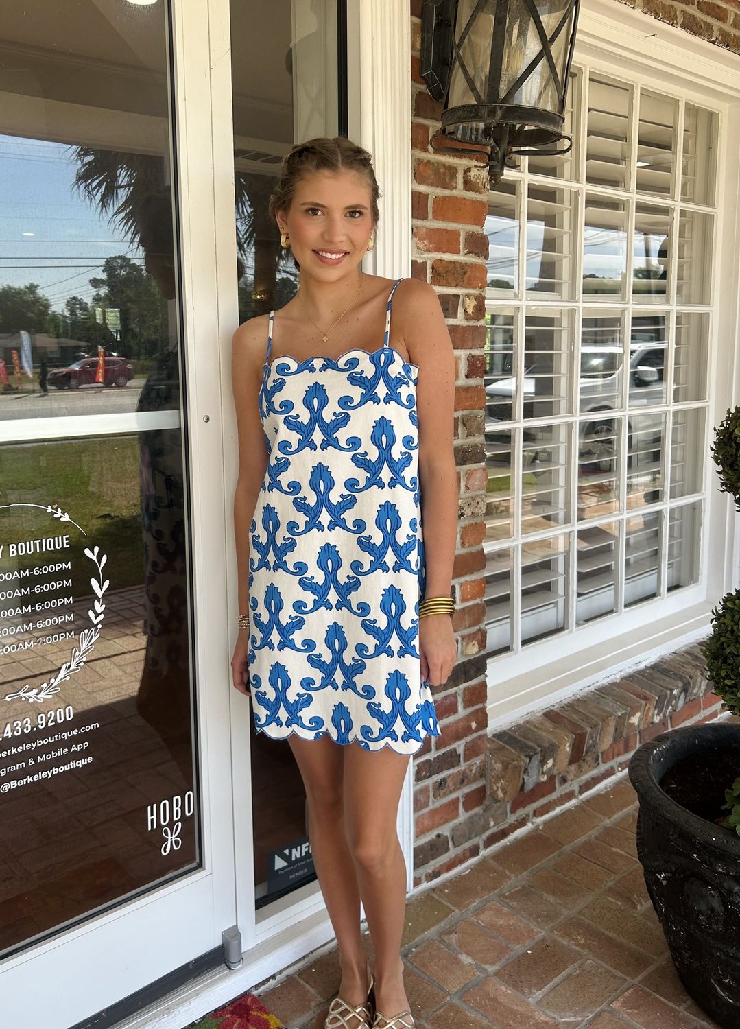 No Doubt About It Blue And White Scroll Printed Mini Dress