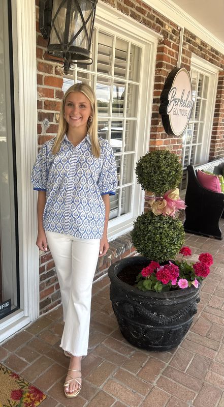 Simple Joys in Life, Short Sleeve Button Down Top