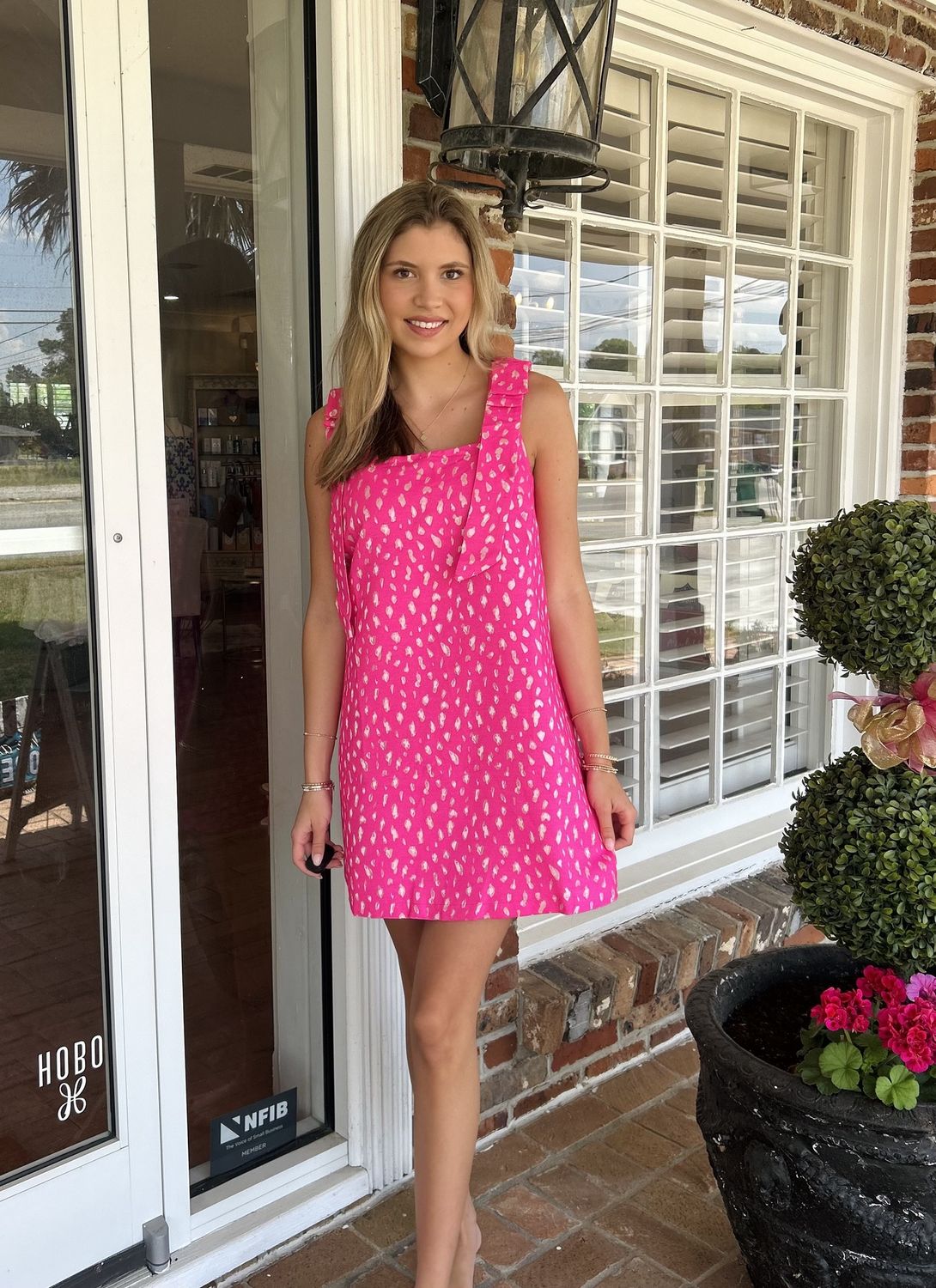 She IS the Moment, Hot Pink  jacquard Mini Dress