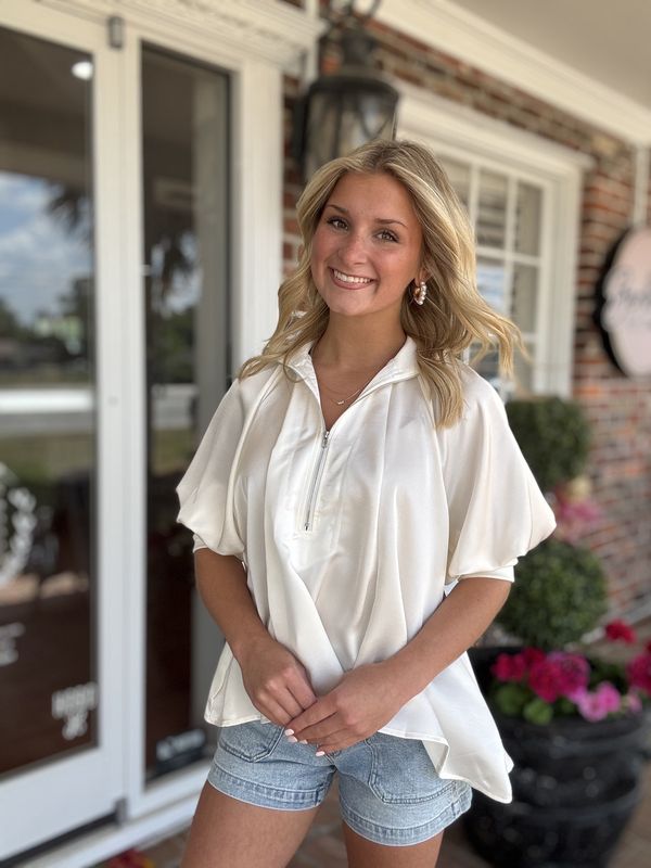 Elegance with Sass, Mock Neck Band Blouse