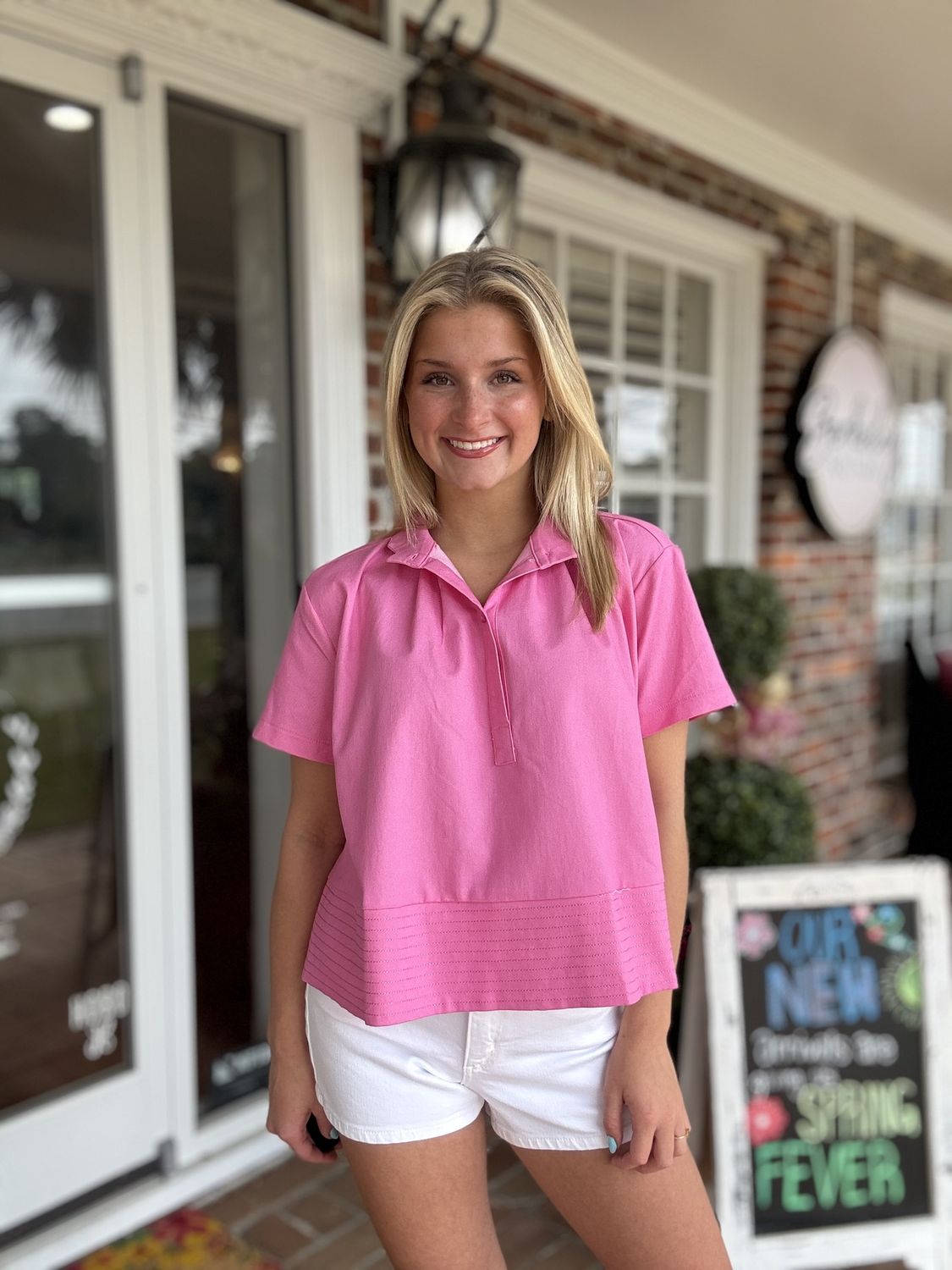 Pop of Play, Pink Stand up Collar Top