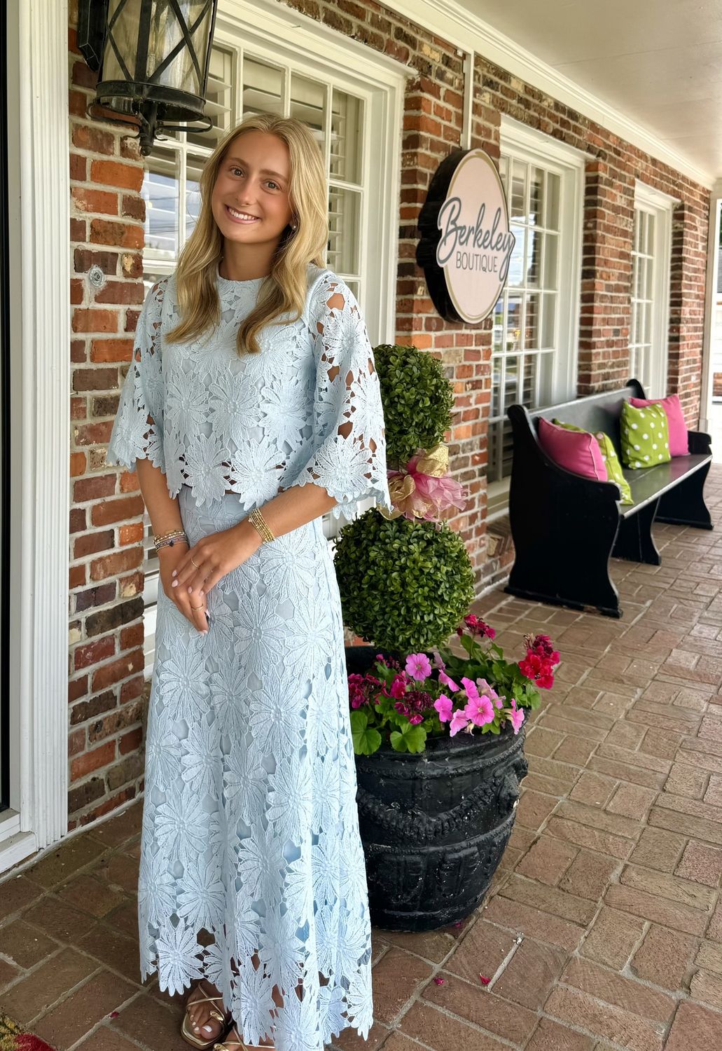 Once Upon a Time Baby Blue Floral Laced Two Piece Dress Set