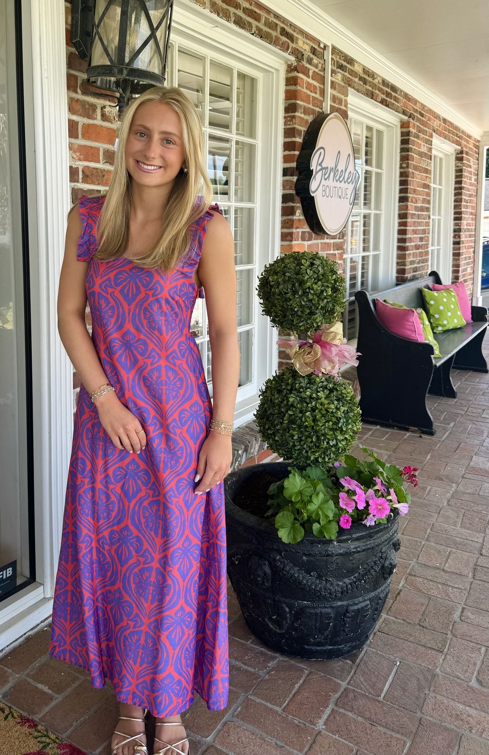 Please Tell Me Your Story Ruffle Strap Orange/Purple Midi