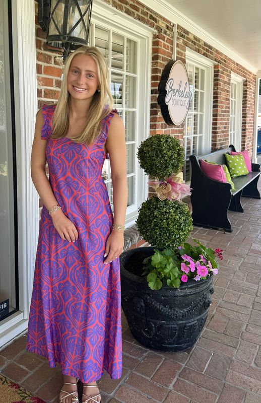 Please Tell Me Your Story Ruffle Strap Orange/Purple Midi