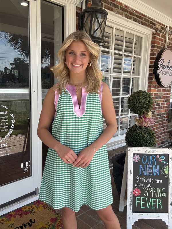 Life's a Picnic Pink/Green Gingham Dress