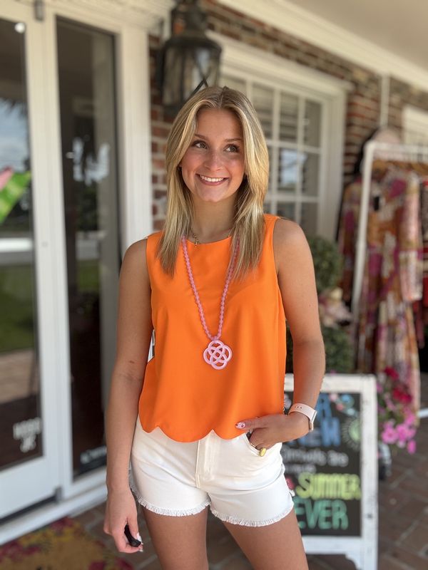 Game Day Social Orange Scalloped Hem Top