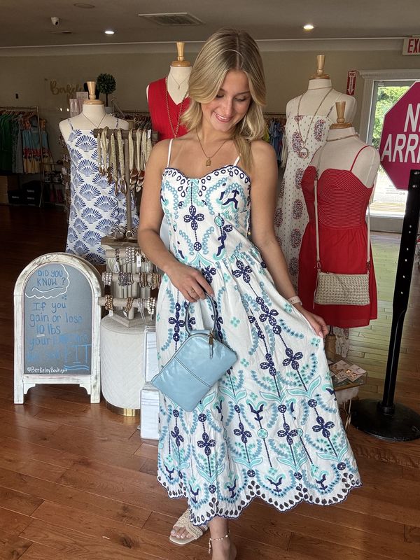 Doing It My Way Blue Multi Eyelet Embroidered Midi Dress