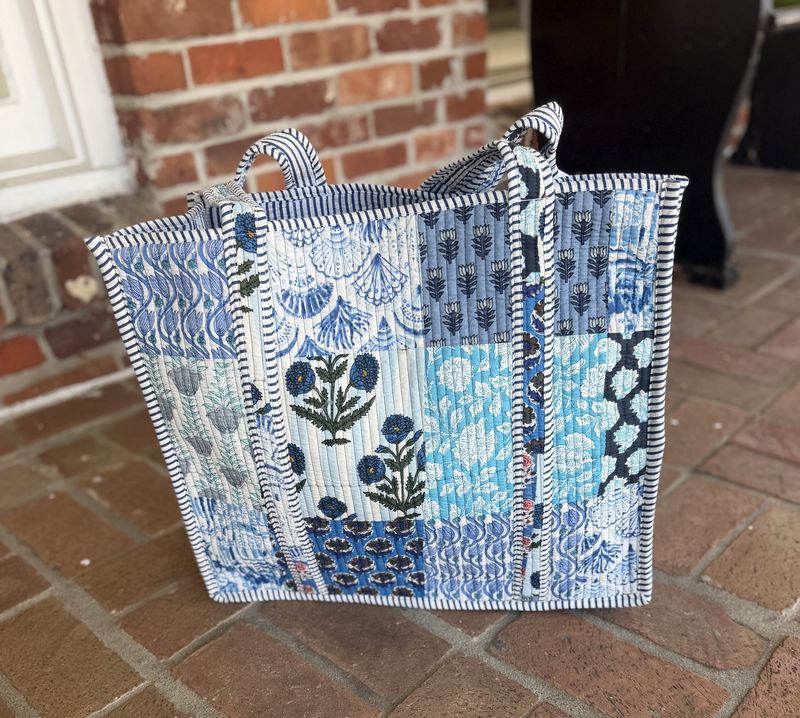 Coastal Blue Patchwork Quilted Tote
