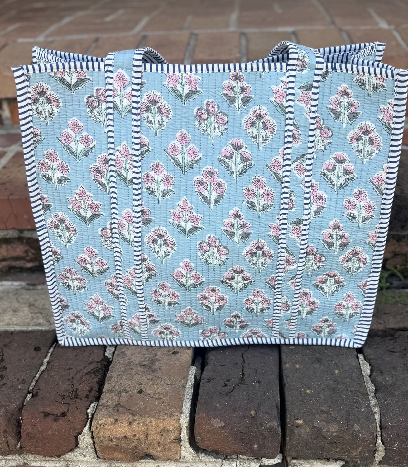 Carolina Bloom Blue/Pink Quilted Tote
