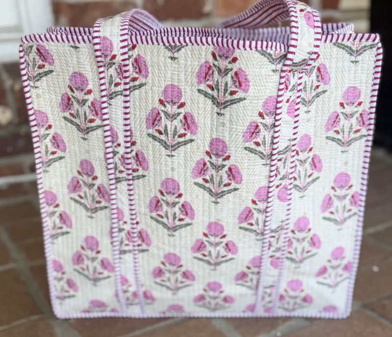 Pink Peony Floral Quilted Tote