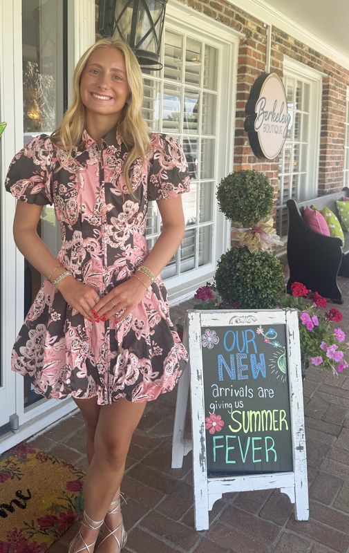 Wildflower Weekends Brown/Pink Floral Bubble Dress