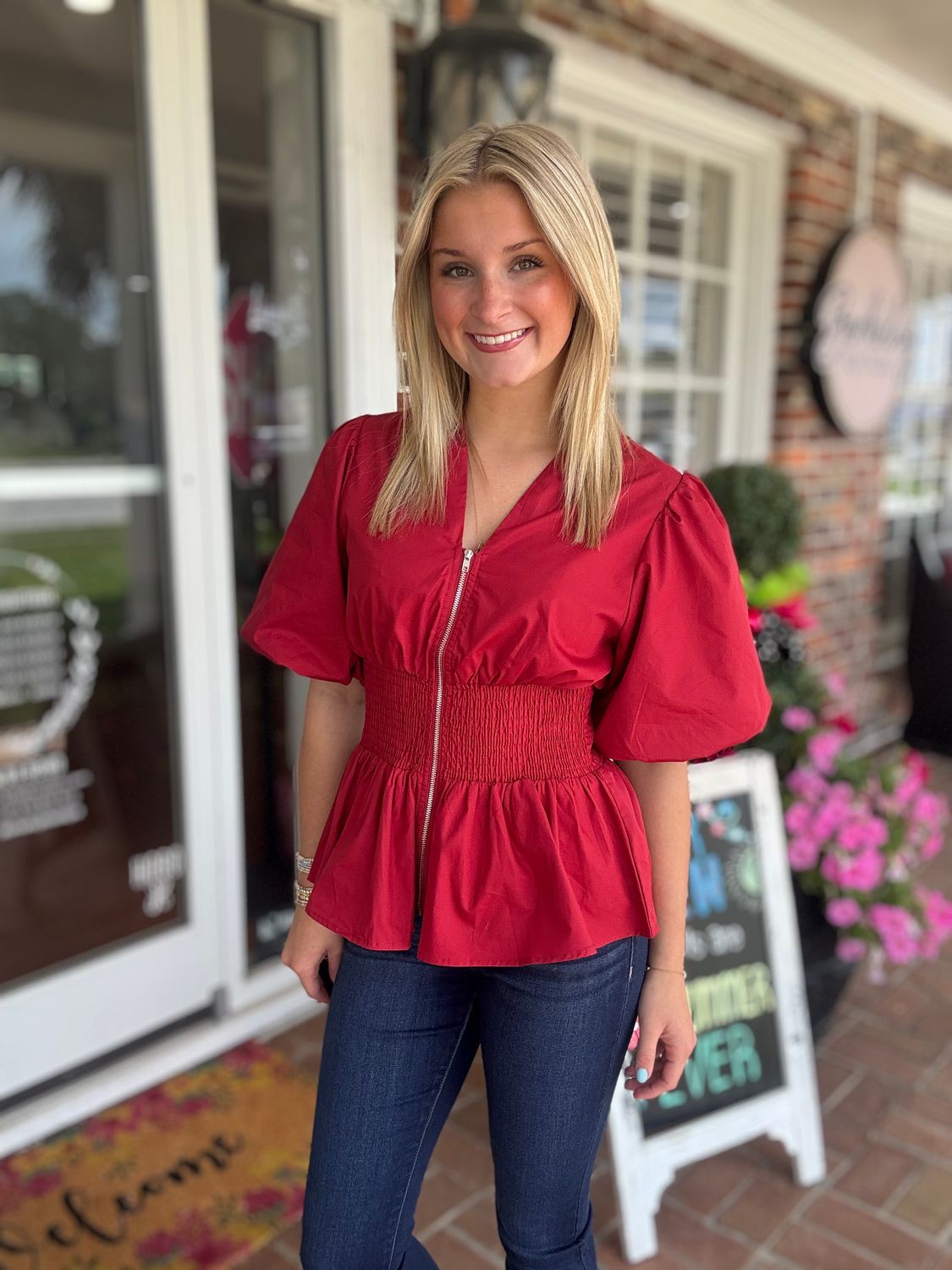 Smocked to Flatter, Front Zipper Top