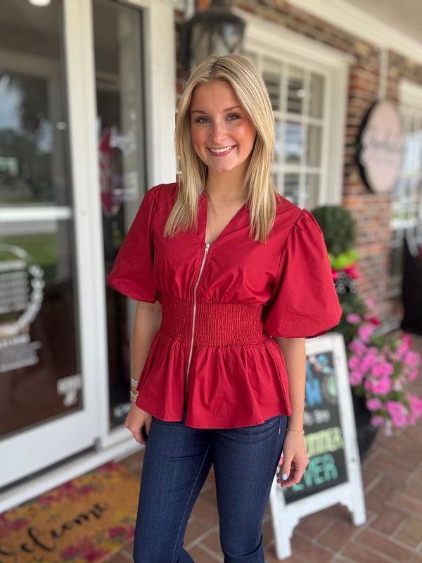 Smocked to Flatter, Front Zipper Top