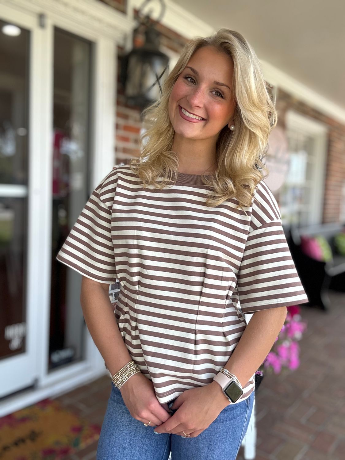 A New Day Striped Pintucked Tee