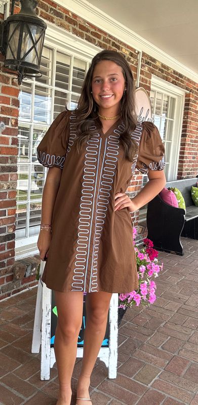 All I See Is You Brown Dress With Blue Squiggle Detail
