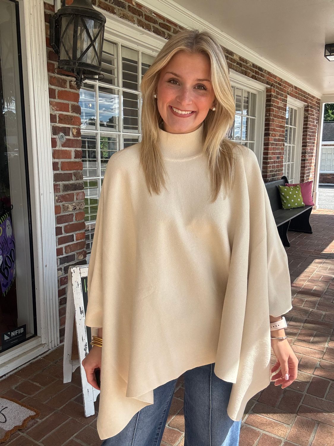 Cream Of The Crop Mock Neck Sweater Poncho