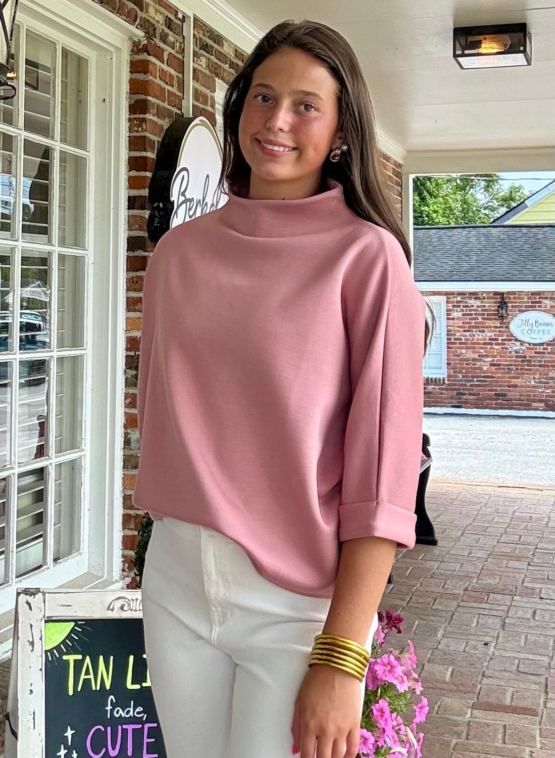 All The Rosy Feels Rose Pink Mock Neck Top