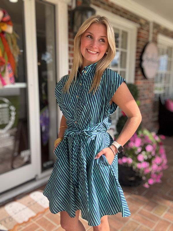 Take Another Look Navy/Mint Striped Dress