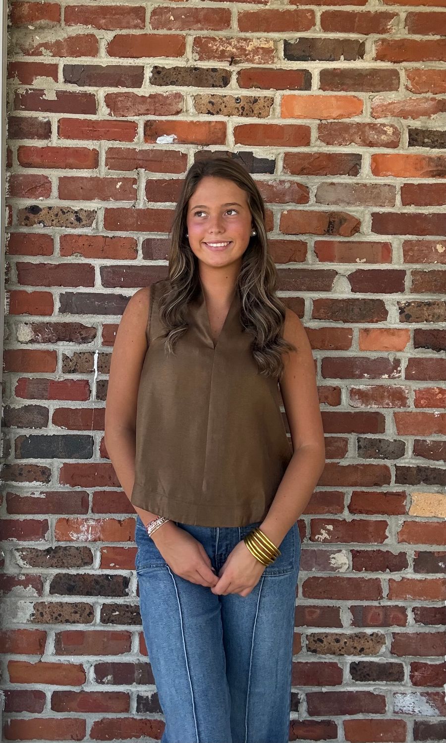 Easy To Love Brown V Neck Top