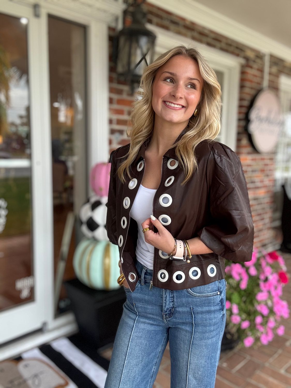 All In Good Time Chocolate Jacket With Grommet Trim
