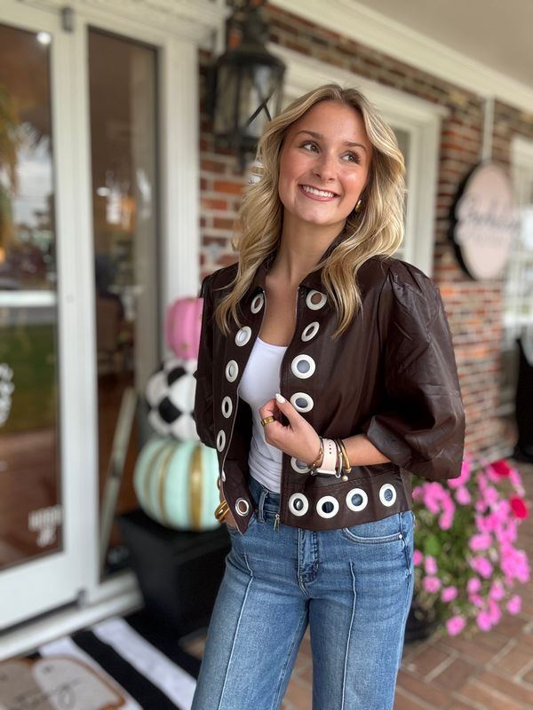 All In Good Time Chocolate Jacket With Grommet Trim