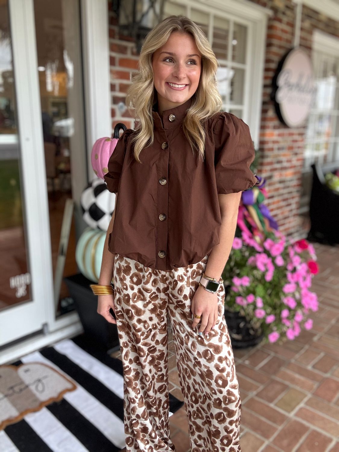 Forever The Favorite Brown Button Down Bubble Top