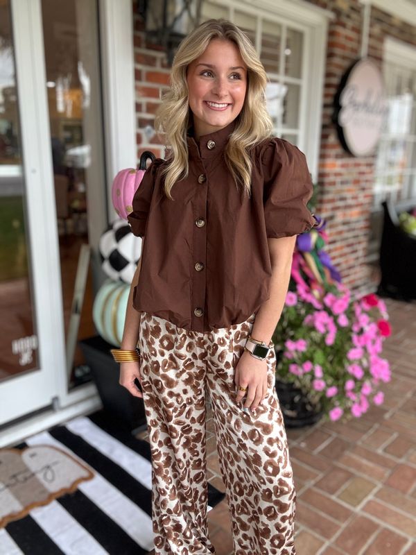 Forever The Favorite Brown Button Down Bubble Top