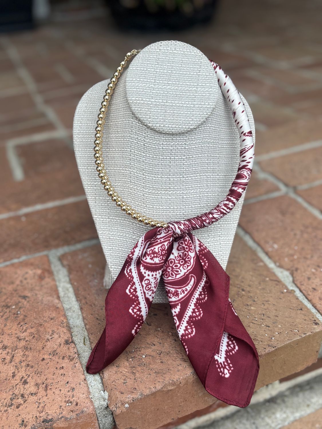 Gold Beads &amp; Silky Dreams Scarf Necklace