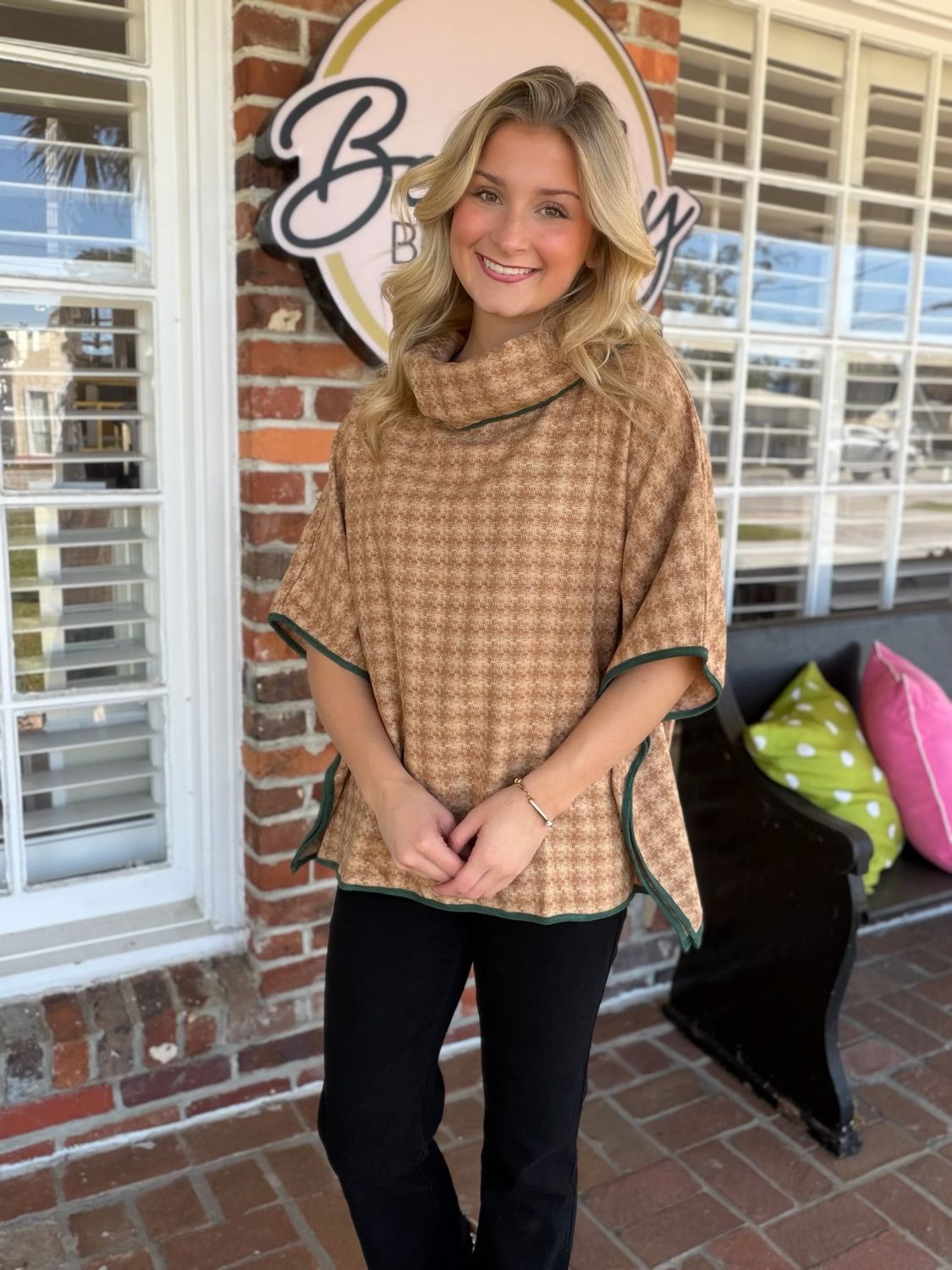 Draped In Houndstooth And Holly Poncho