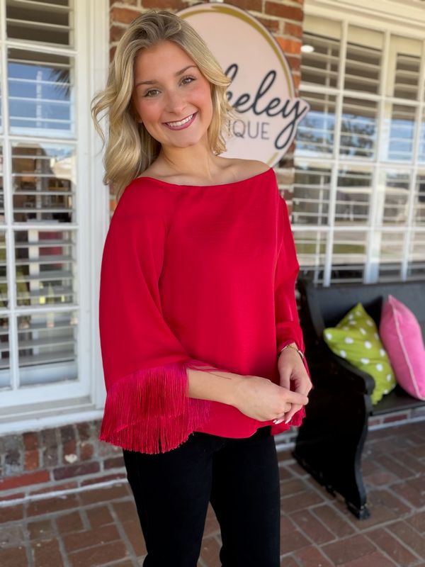 Fringe Benefits Red Off Shoulder Blouse
